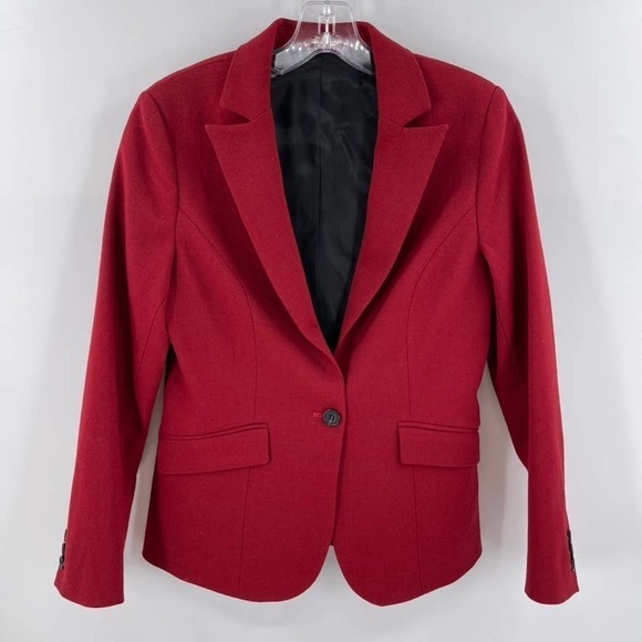 Helmut Lang Size 2 Red One Button Notched Collar 100% Wool Blazer Jacket - Picture 1 of 5